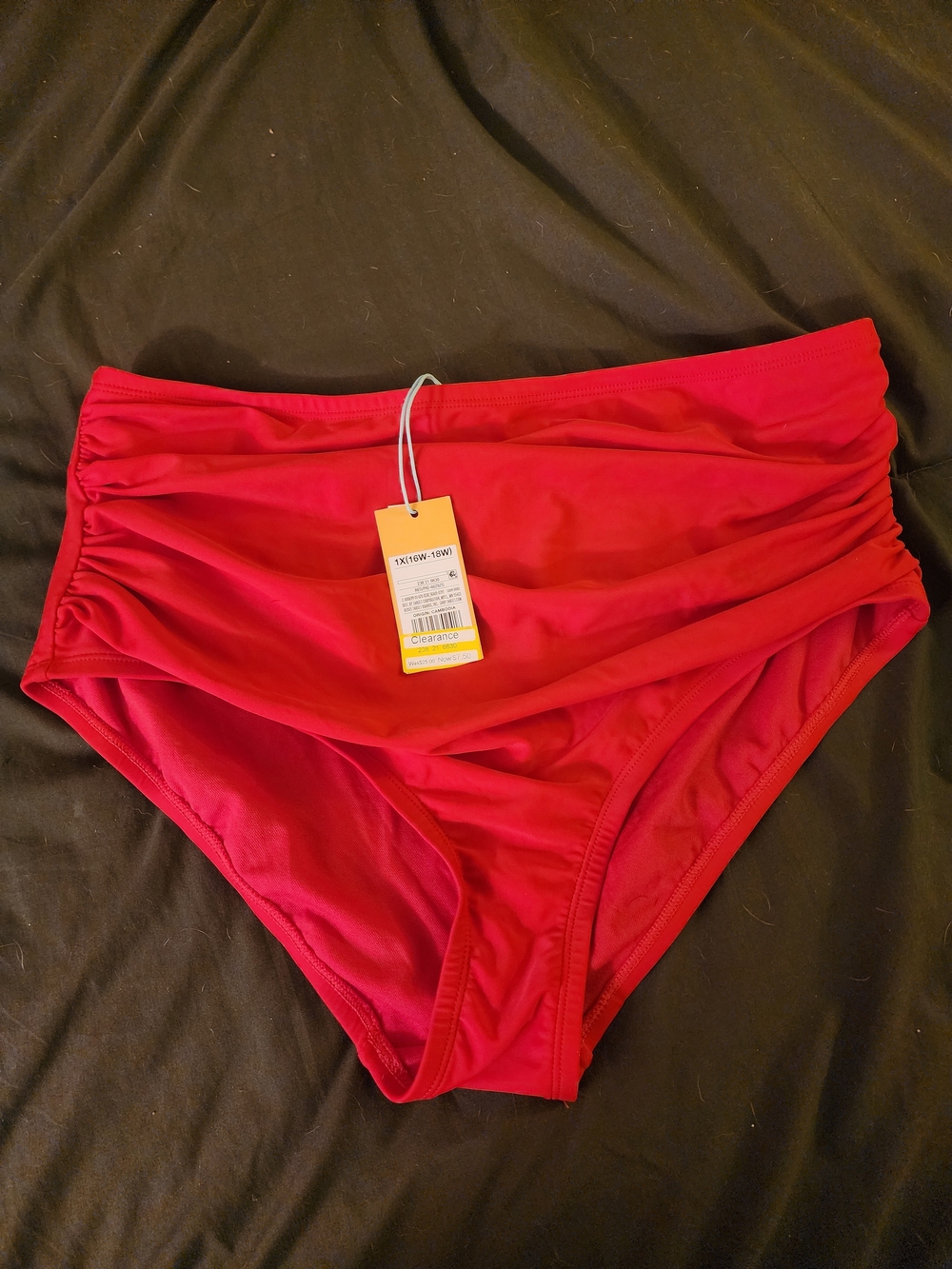 Kona Sol Red High-Waist Bikini Bottoms with Ruched Front